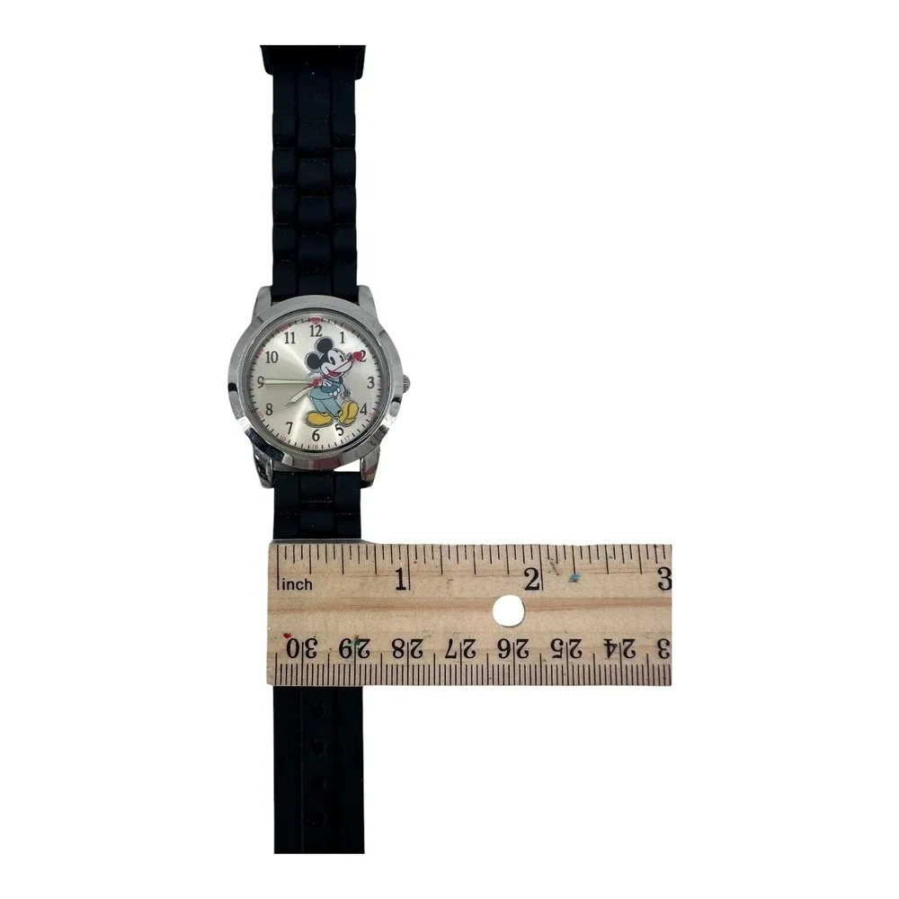 Disney Mickey Mouse Watch Accutime Heart Second Hand Black Band MK1111 Working